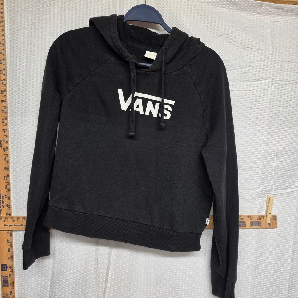 Vans Womens Small Black Logo Pullover Hoodie Raglan Sweatshirt